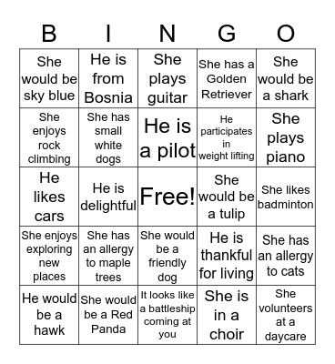 Class Characteristics (006) Bingo Card