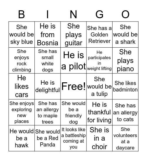 Class Characteristics (006) Bingo Card