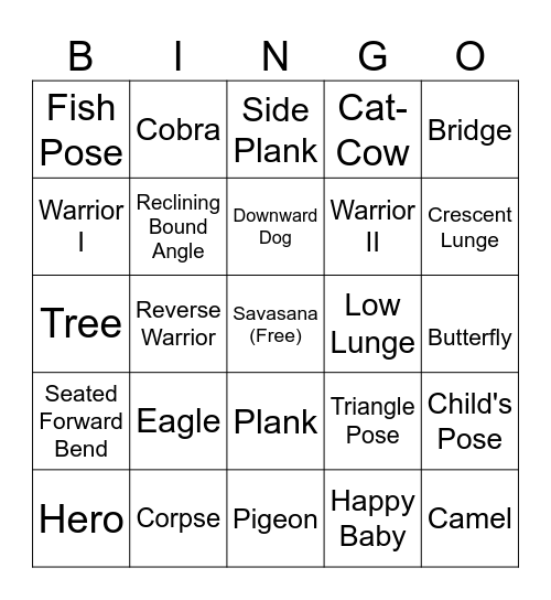 Yoga Bingo 3 Bingo Card