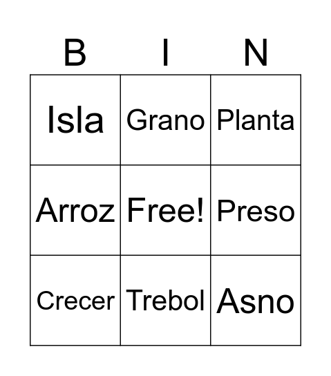 palabras Bingo Card