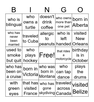 Find Someone... Bingo Card