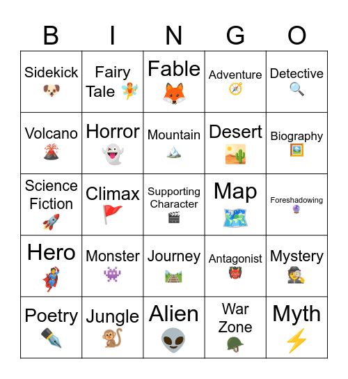 Literary Bingo Card