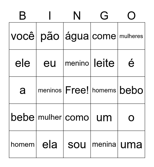 Portuguese Bingo Card