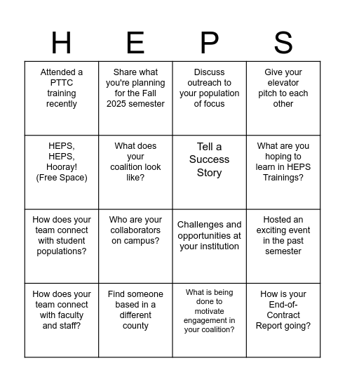 Provider Networking Bingo Card