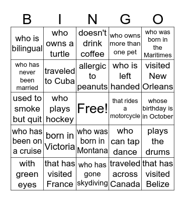 Find Someone... Bingo Card