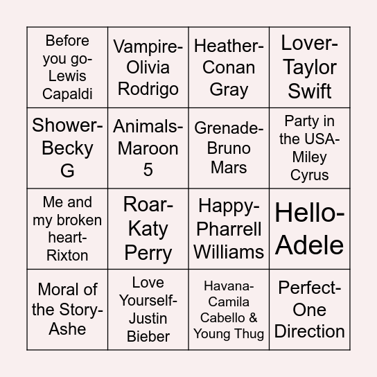 ESN Musical Bingo Card