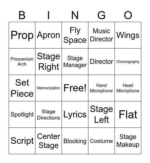 Technical Theater Bingo Card