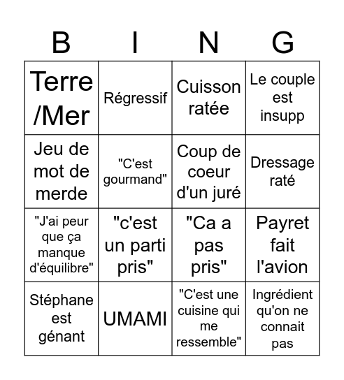 BINGO TOP CHEF Bingo Card