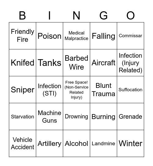 Spanish Civil War Bingo Card