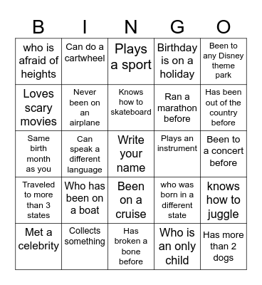 Ice Breaker Bingo Card