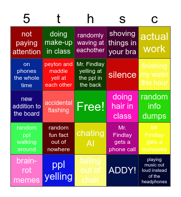 science class bingo Card