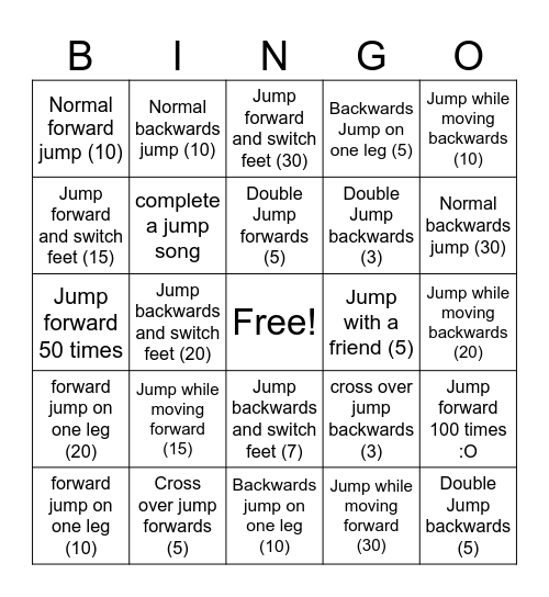 Skipping Bingo Card