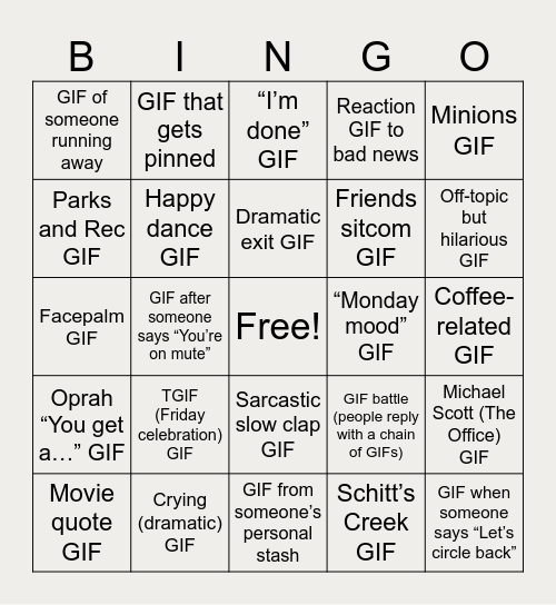 3E GIF Awards Bingo Card