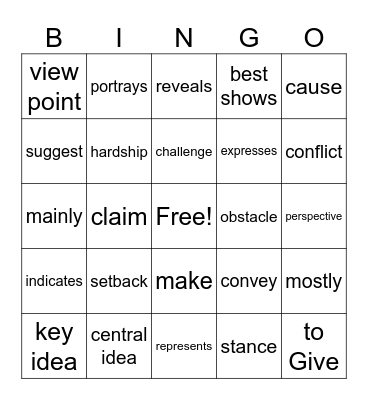 Common Test Words Bingo Card