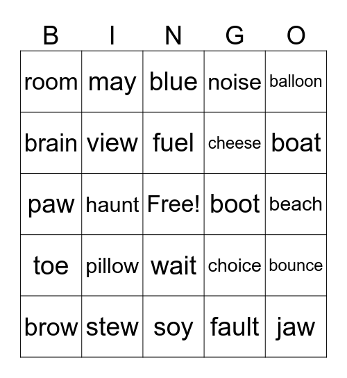 Vowel Teams Bingo Card