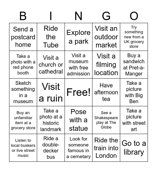 AU England Bingo Card