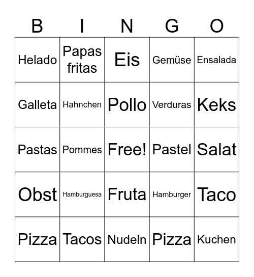 Food Bingo Card
