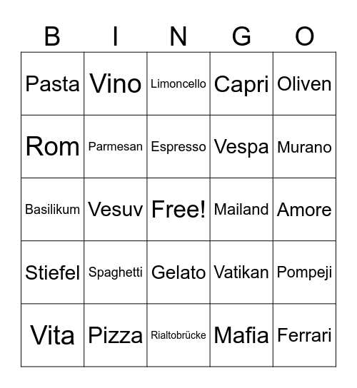 Italien Bingo Card