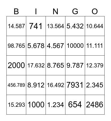 NUMEROS GRANDES Bingo Card