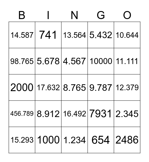 NUMEROS GRANDES Bingo Card