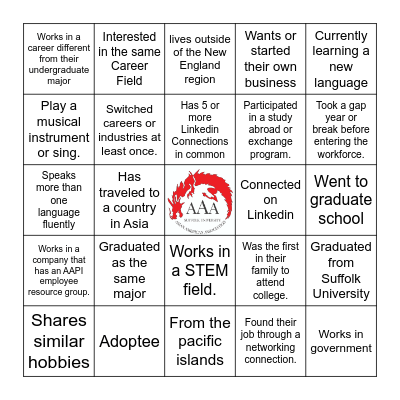 AAA Bingo for Students Bingo Card