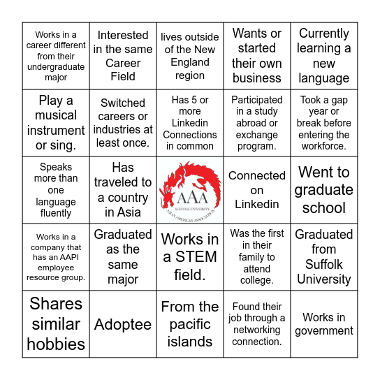AAA Bingo for Students Bingo Card