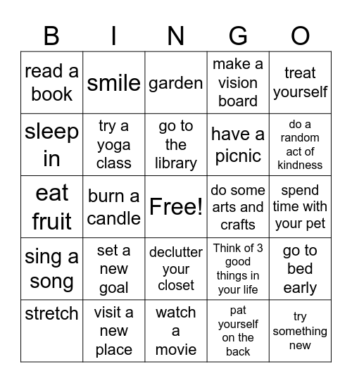 Mental Health Awareness Bingo Card
