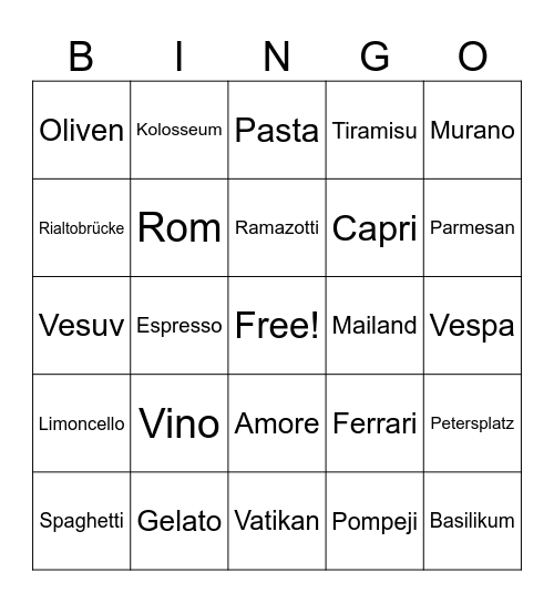 Italien Bingo Card