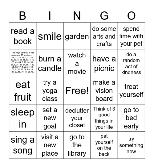 Mental Health Awareness Bingo Card