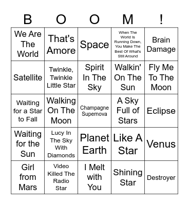 BOOM Music Bingo - Solar System Bingo Card