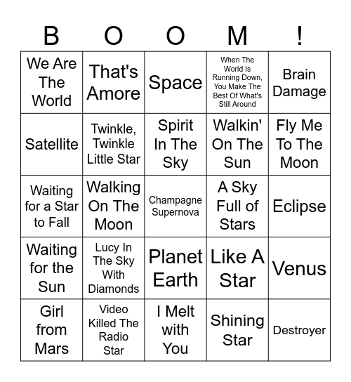 BOOM Music Bingo - Solar System Bingo Card