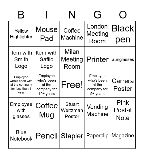 Safilo - Bring your Kid to Work Day Bingo Card
