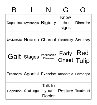 Parkinson's Disease Bingo Card