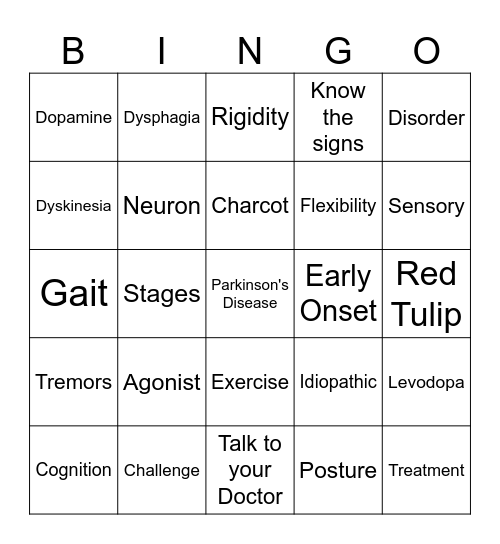 Parkinson's Disease Bingo Card