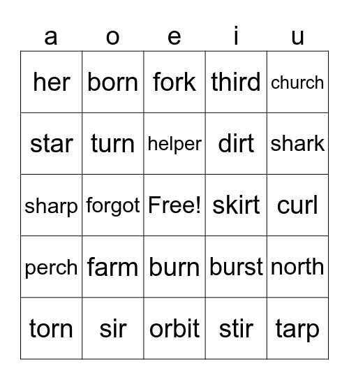 R-controlled Vowels Bingo Card