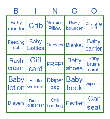 Lis's Baby Shower Gifts Bingo! Bingo Card