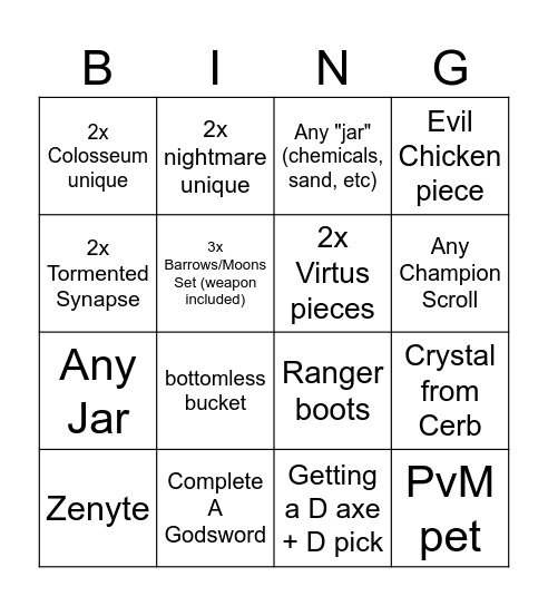 OSRS Bingo Card