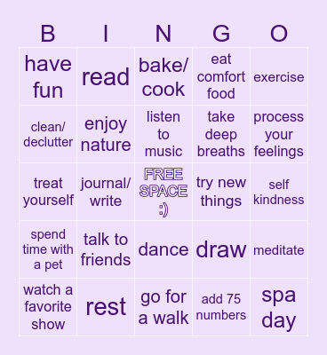 SELF CARE Bingo Card