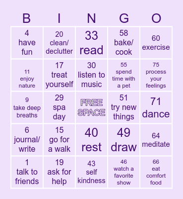 SELF CARE Bingo Card
