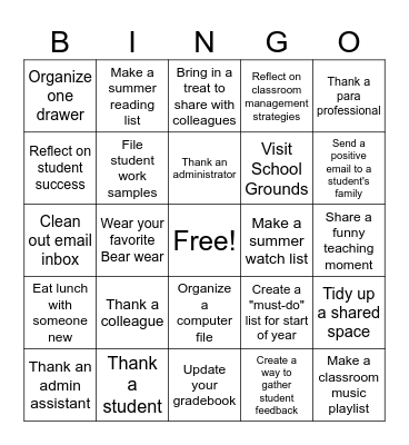 Reflect & Refresh Bingo Card