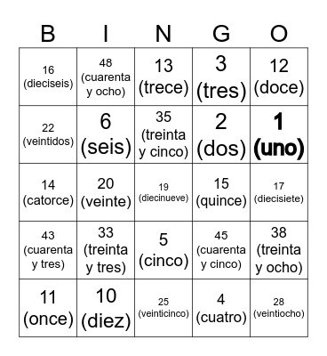 Bingo de Los Numeros de 1 al 50 Bingo Card