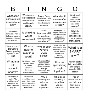 Sports Bingo Card