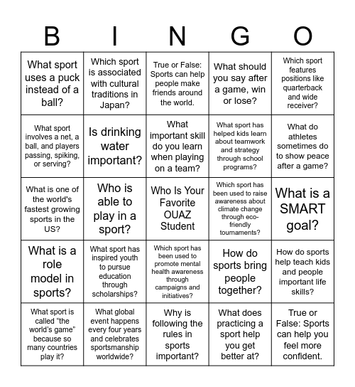 Sports Bingo Card
