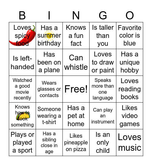 Break the Ice Bingo Card