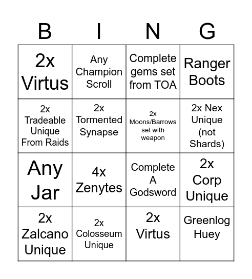 OSRS Bingo Card