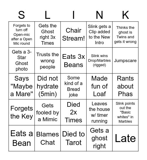 Slink Bingo 2.1 Bingo Card