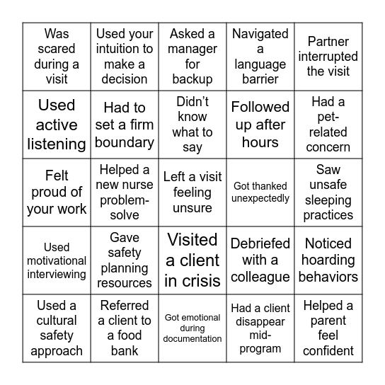 Race to Reflect Bingo Card
