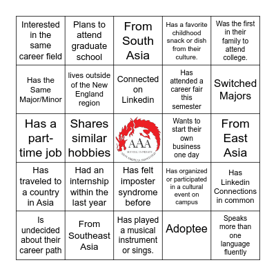 AAA Bingo for alum, employees, etc Bingo Card