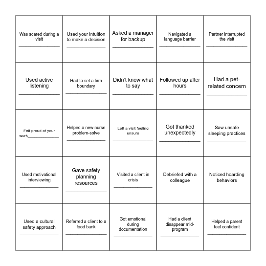 Race to Reflect Bingo Card