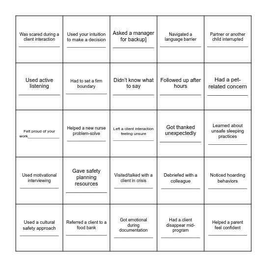 Race to Reflect Bingo Card